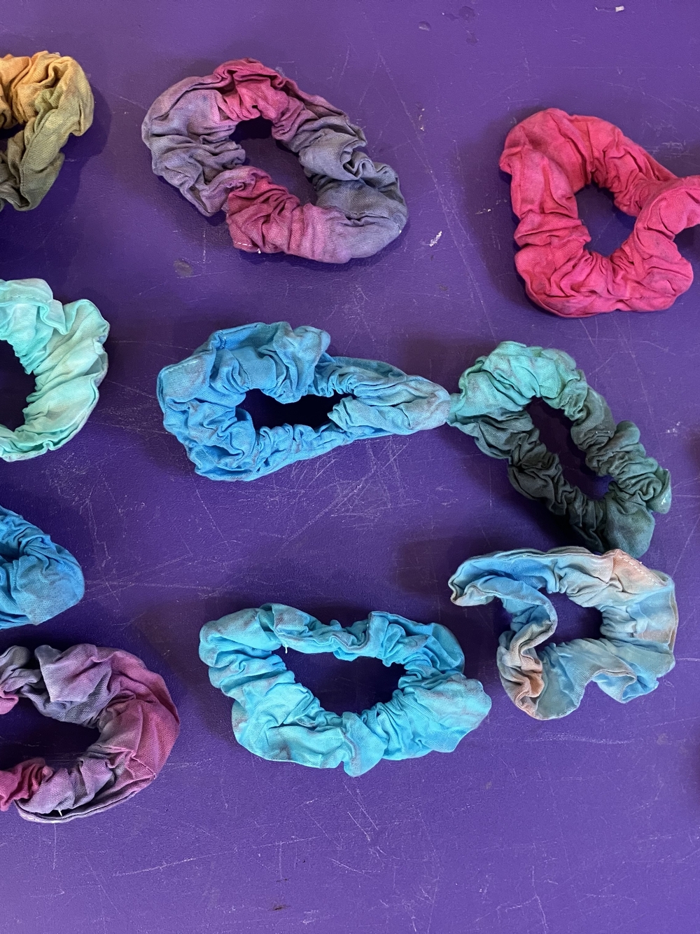 Tie-Dye Kids Hair Scrunchie Set - Assorted Blue, Teal, Pink & Purple